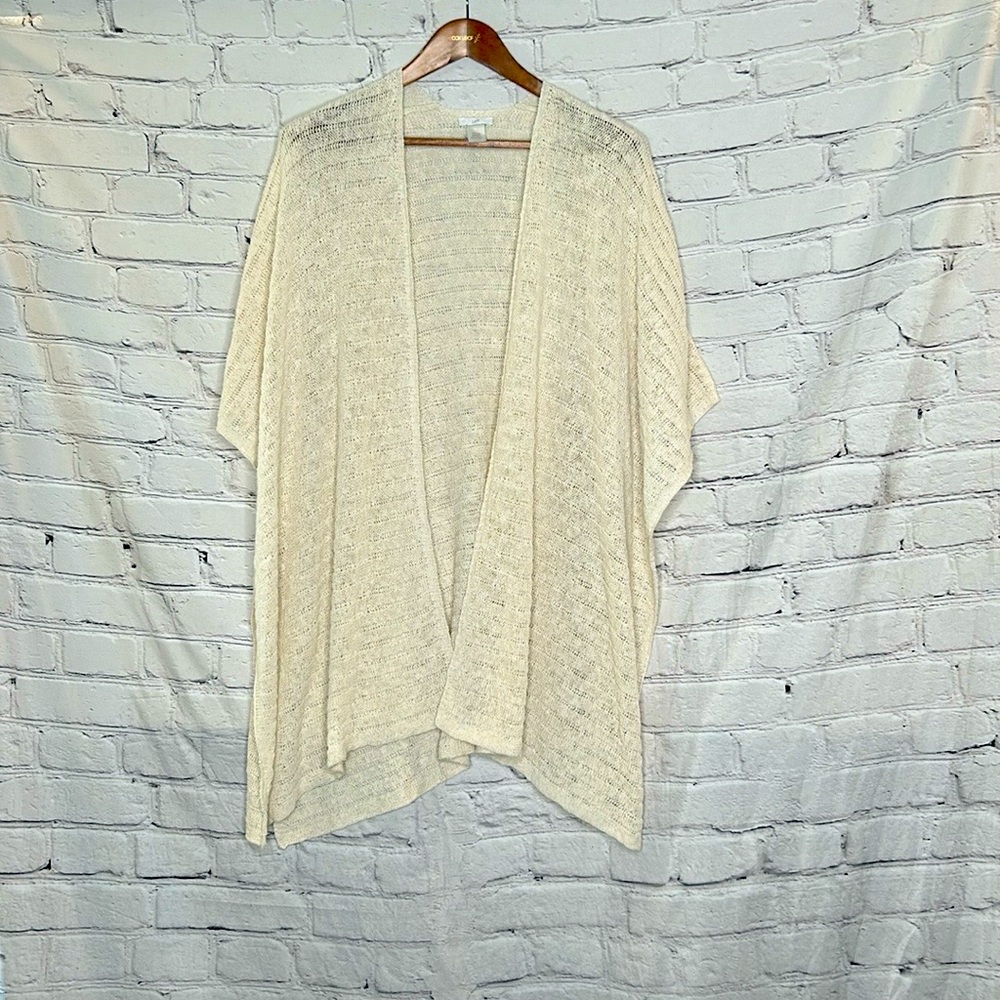 J. Jill Beige Short Sleeve Open Shawl Cardigan Sweater Sleeve One Size Fits All